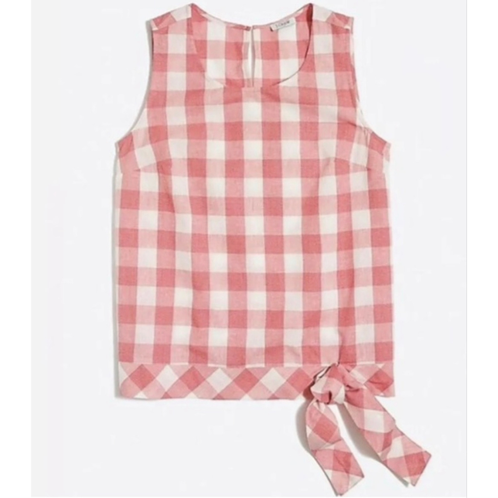 J. Crew Factory linen blend side tie sleeveless gingham shirt size 2